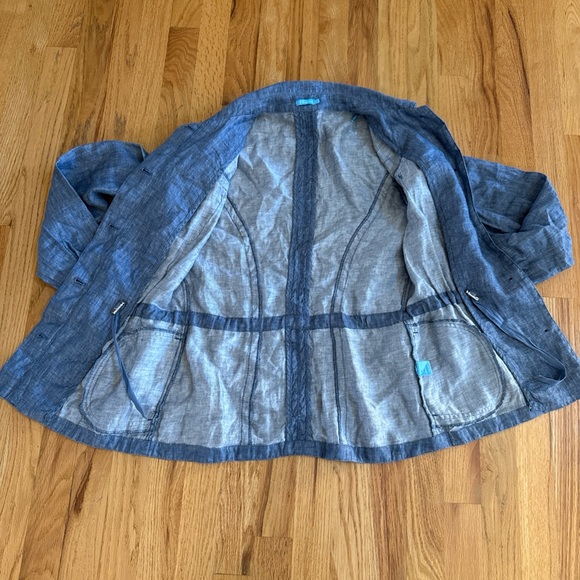 J. McLaughlin Shirt Womens XS Blue Linen Chambray Button Up Coastal Pockets - Picture 7 of 11